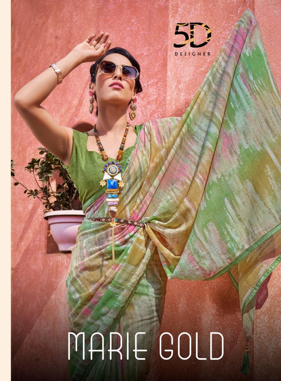 5D Designer Marie Gold 4111- 4118 Wholesale Printed Sarees Catalog